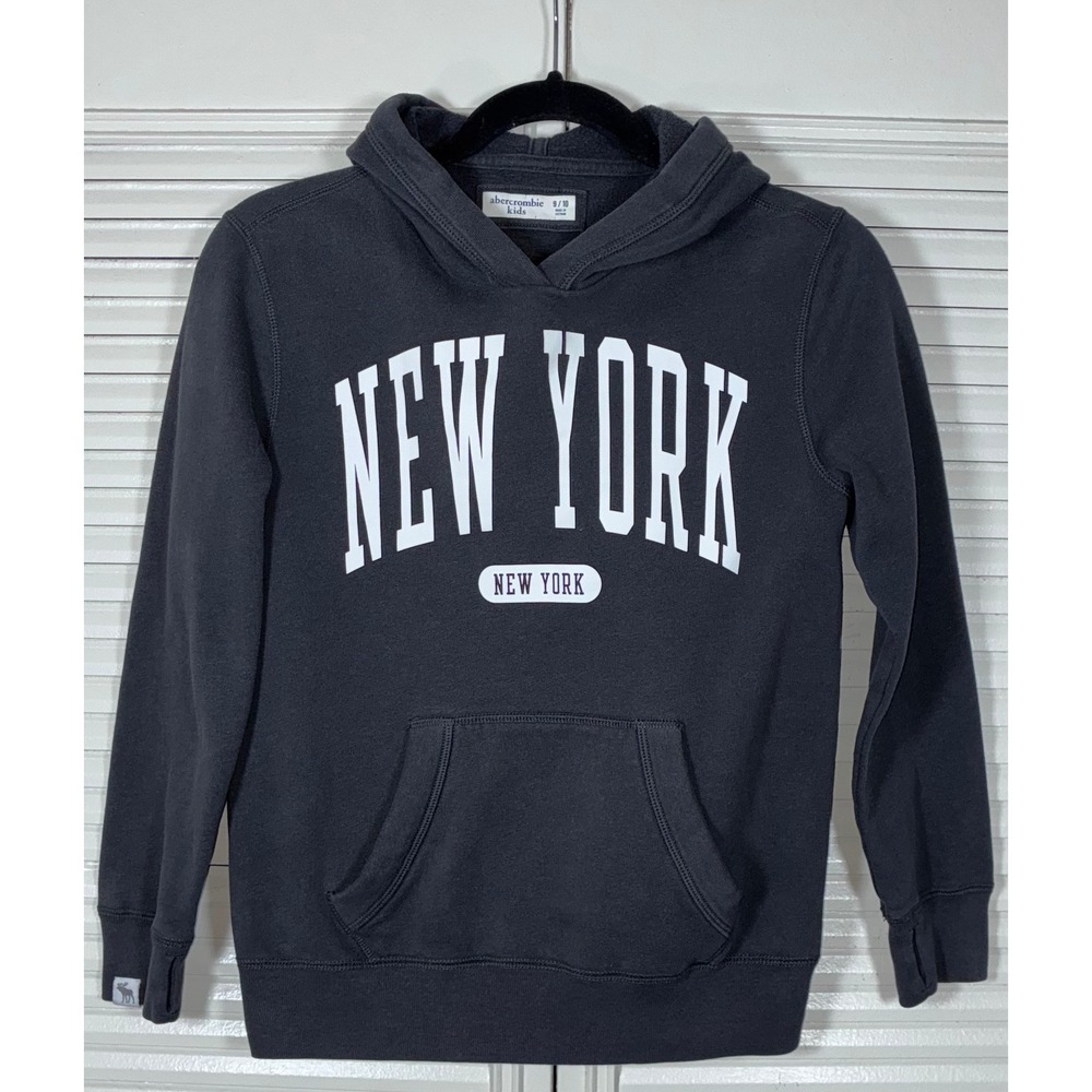 Abercrombie Kids New York Graphic Hoodie Gray Size 9/10 Thumbhole Cuffs